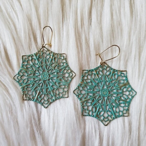 Jewelry - Handmade Turquoise and Gold Statement Earrings